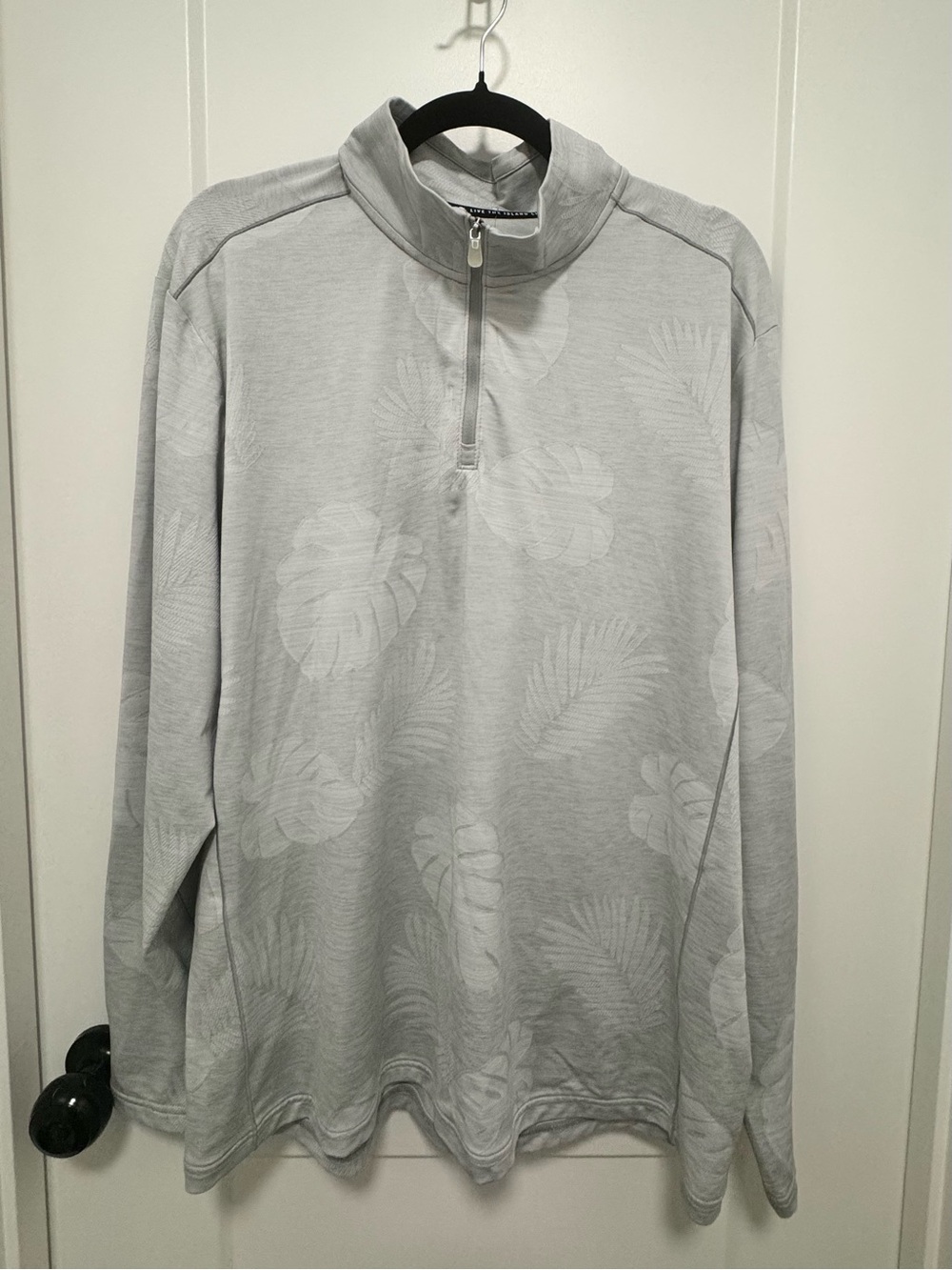 Tommy Bahama Light Gray Leaf-Print Quarter-Zip Pullover